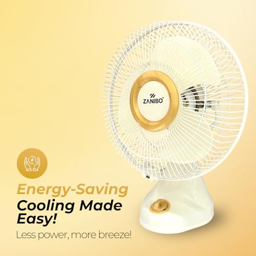 Image of Zanibo Table Fan 400 MM | Table Fans For Home & Office | Aerodynamically Balanced Blades| Aluminum Motor | 2100 RPM High Air Delivery | 3-Speed Control |1-Yr Warranty (I-Cool-1200), White