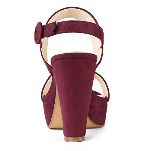 Allegra K Allegra K Women's Slingback Suede Platform Heels Burgundy Chunky Heel Sandals - 9 M US