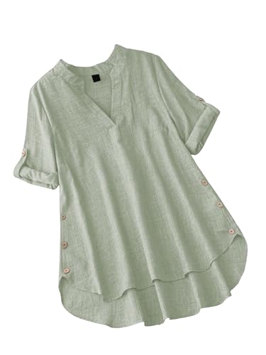 Image of TADKEE Women's Linen Blend Solid Regular Fit Tunic Top | Kurti for Women