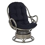 OSP Home Furnishings Tahiti Swivel Rocker Chair with Grey Washed Rattan Frame, Black Fabric Cushion
