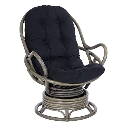 OSP Home Furnishings Tahiti Swivel Rocker Chair with Grey Washed Rattan Frame, Black Fabric Cushion by Office Star Products - Used condition - US$175.52