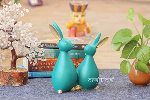 Image of Resin Rabbit Pair Standing Bunny Showpiece for Home Office Decor Feng Shui Item for Good Luck (8 Inch)