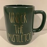 Rae Dunn UNDER THE MISTLETOE Mug - allside green Gold lettering - Ceramic