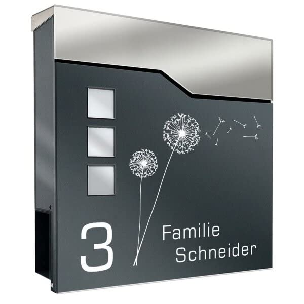 Edelstahl Briefkasten in anthrazit mit Beschriftung - Briefkasten aus...