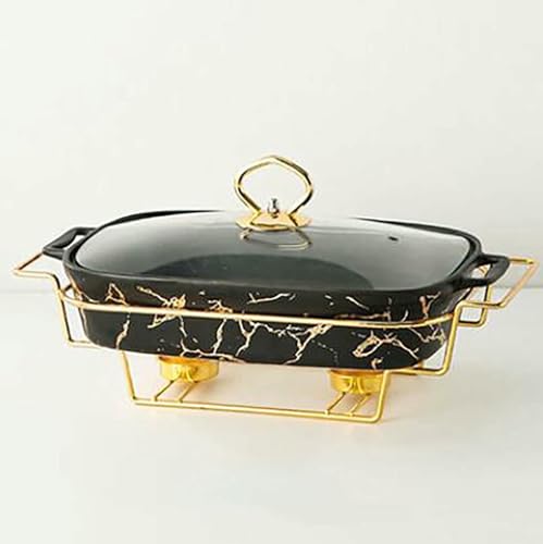 Juego de Hornillas de Cerámica para Buffet, Acabado en Mármol, Rectangulares, para Buffets, Bodas, Fiestas, Banquetes y Eventos de Catering, Color Negro ~/