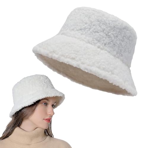 Cerioll - Bob Chapeau de Pêcheur en Peluche Femme, Fourrure Bobs Duveteux, Seau D'hiver Pêcheur Chapeau pour Femmes, Fausse Fourrure Pêche Bob en Fourrure en Peluche Doux et Moelleux Protéger La Coiffure