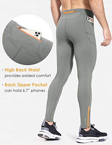 Baleaf Men's Fleece Running Tights Cycling Thermal Pants Water Resistant Zipper Legs Pockets Winter Leggings Cold Gear Grey Size M #TOP1