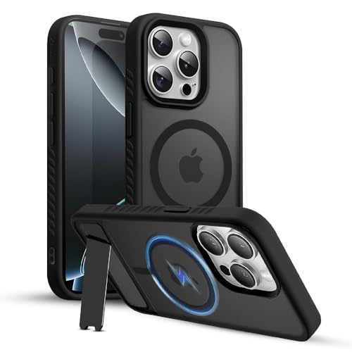 Image of KARWAN️Ultra Hybrid Matte Back Cover Case Compatible with Stand Magnetic for iPhone 15 Pro | Mag-Safe Wireless Charging | Camera Bump Protection -(Black)
