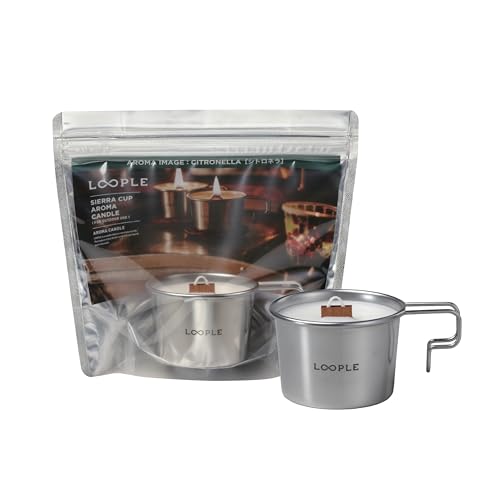 LOOPLE シェラカップ アロマキャンドル (シトロネラ) 精油100％ 木芯 約15時間燃焼 日本製 再利用可 キャンプ アウトドアに ループル