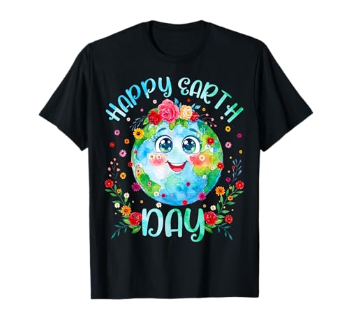 Happy Earth Day Cute Floral Earth Day 2026 Men Women Kids T-Shirt