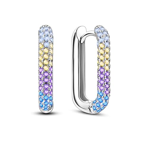 NARMO 925 Sterling Silver Earrings Hoop Earrings for Women Silver Hoops U-shaped Huggie Earrings Colorful Cubic Zirconia Earrings Cover