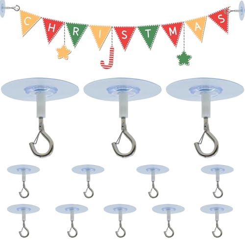 Ganchos de techo autoadhesivos | 12 ganchos de techo para ganchos de techo | Colgadores de campanillas de viento, luces colgantes, ganchos de ojo adhesivos, campanillas de viento