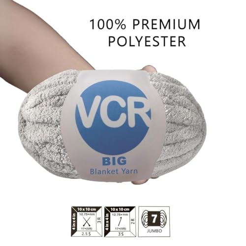 Image of VCR Fog Grey Yarn, 200 Grams Big Chunky Hank, 22 Meters Length, Suitable for Knitting Blankets and Pillows, 100% Polyester Yarn Ball for Crochet DIY, Soft Threads, Pack of 1