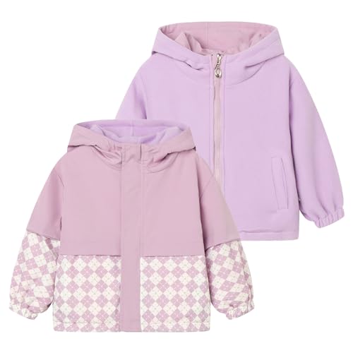LittleSpring Neutral Boys Girls Reversible Plaid Polar Fleece Jackets with Hooded Waterproof Outerwear