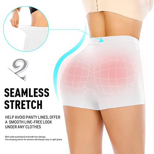 Werena Seamless Shaping Boyshorts Panties for Women Tummy Control Shapewear Under Dress Slip Shorts Underwear (Basic White-3,L)