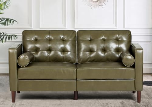 67” Faux Leather Sofa with Tufted Backrest, Upholstered 2-Seat Co...