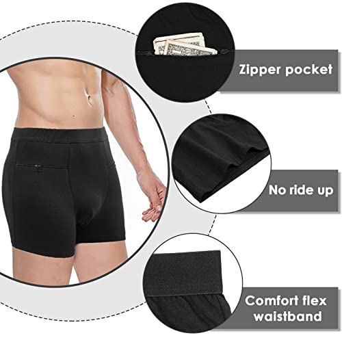 Men's Boxer Briefs Secret Hidden Pocket, Travel Underwear with Secret Front Stash Pocket (Black) - 2 Packs3