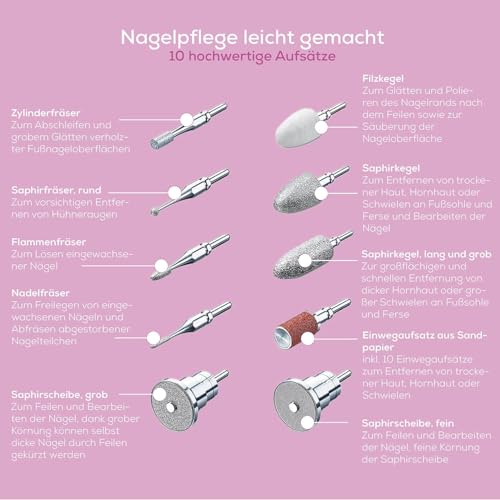 Beurer MP 62 Maniküre-/ Pediküre-Set, elektrische Nagelfeile mit 10 hochwertigen Nagelpflege-Aufsätzen, LED Licht, Nagelfräser mit stufenloser Geschwindigkeitsregelung, mit Aufbewahrungstasche, Weiß
