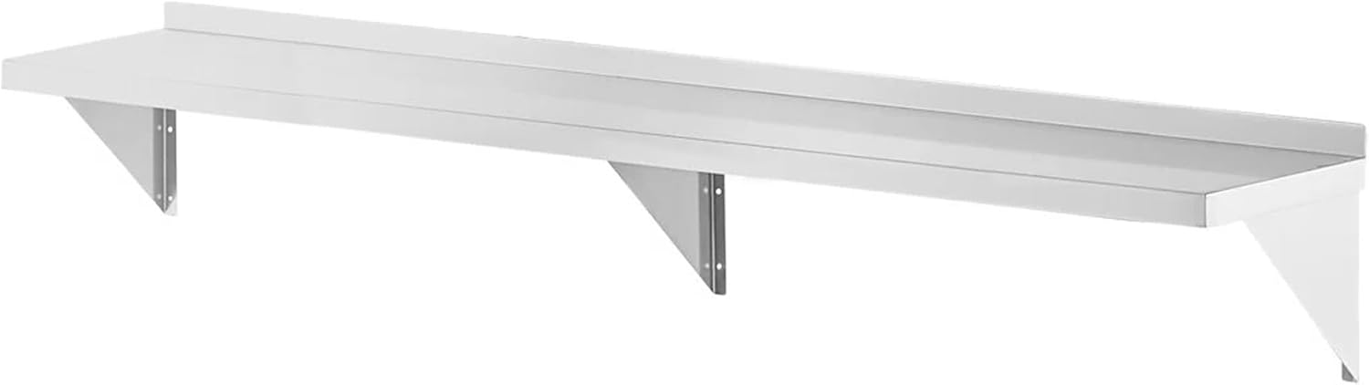 12" x 84" Wall Mount Shelf, Premium Stainless Steel Solid Wall Shelf - Durable, Rust-Resistant Storage Solution for Kitchen, Garage, or Commercial Spaces