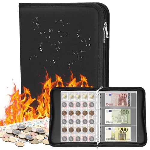 Cyiecw Álbum para coleccionar monedas de tela Oxford con 180 bolsillos y 36 y 120 bolsillos, soporte ignífugo y billetes conmemorativos