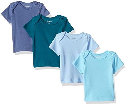 Hanes Baby T, Flexy Soft Stretch Shirt, Expandable Shoulder, 4-Pack, Blues, 18-24 Months