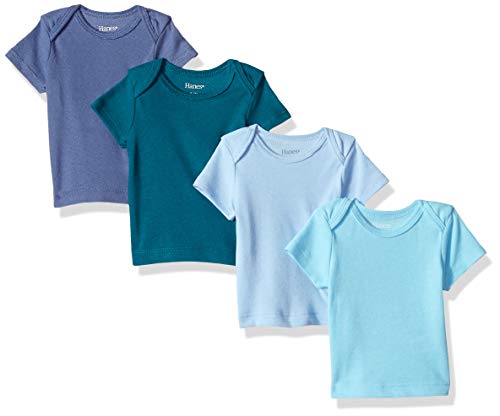 Hanes Ultimate Baby Boys Flexy 4 Pack Short Sleeve Crew Tees, Blues, 6-12M