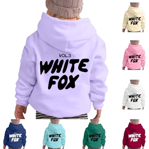 White Fox Letter Print Kids Hoodie Sweatshirt for Boys and Girls Unisex Warm Long Sleeve Casual Wear Winter 90-160cm 2-13 Years Pullover Hoodie Sportswear Autumn Winter Activewear