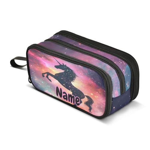 Image of Custom Unicorn Galaxy Sky Pencil Case Box Boys Girls Personalized Name Large Pencil Pouch Stationery Pen Bag Organizer for Kids Adults School Office