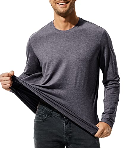 Mier Men's Long Sleeve Running Workout Tee Shirts Lightweight Soft Comfy Round Neck Relaxed Fit Athletic T-Shirts Moisture Wicking, Heather Grey, Xxl #TOP1