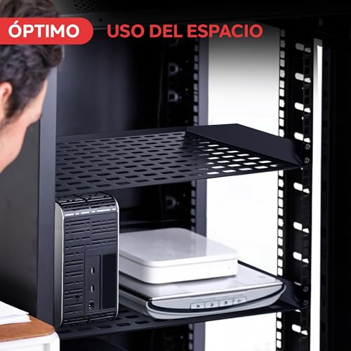 Rack para servidor 1U de 19 pulgadas Pyle con plataformas metálicas ventiladas 6