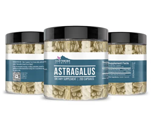 Earthborn Elements Astragalus Extract 200 Capsules, Pure & Undiluted, No Additives #TOP1