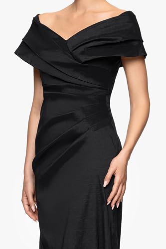 Image of Betsy & Adam Women's Floor-Length, Off-The-Shoulder, Taffeta Gown, Black, 6