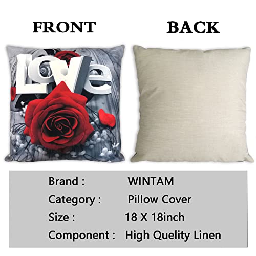 Wintam Flower Throw Pillow Covers Black Red Rose Text Love Decorative Square Pillowcases 18X18 Set Of 4 For Sofa Bedroom Living Room Decor Gift (Black Red) #TOP4