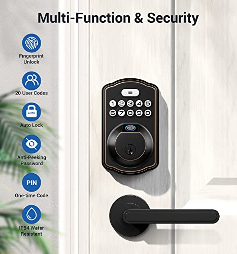 Fingerprint Door Lock, Veise Keyless Entry Door Lock, Electronic Keypad Deadbolt With Keys, Biometric Smart Locks For Front Door, Auto Lock, Anti-Peeking Password, Easy Installation, Oil Rubbed Bronze #TOP3