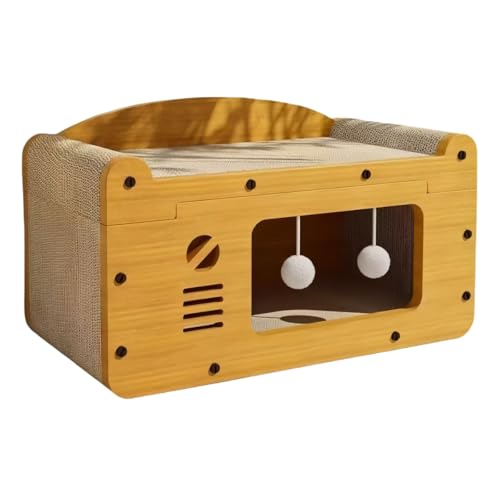 MiluFox 猫用ハウス 1/2 段ベッド 猫の家 冬用猫ベッド 柔らかいクッション付き 木の色 ペットハウス ホール/寝室/リビングルーム等小スペース適合 (二重単扉M)