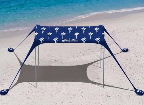 Sun Ninja Limited Edition Corona Beach Tent Sun Shelter Easy pop up UPF50+ Beach Shade Canopy 10X10 Portable Sunshade Outdoor Cabana with Carry Bag for Picnics Camping Fishing