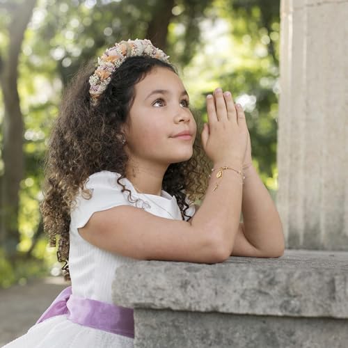 First Communion Rosary Bracelet, Dainty 14K Gold Plated Virgin Mary Pearl Cross Charm Bracelet Catholic Christian Religious Jewelry Gifts for Her2