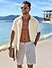 COOFANDY Men's Button Up Shirt Short Sleeve Casual Shirt for Men Linen Beach Vacation Shirts Beige