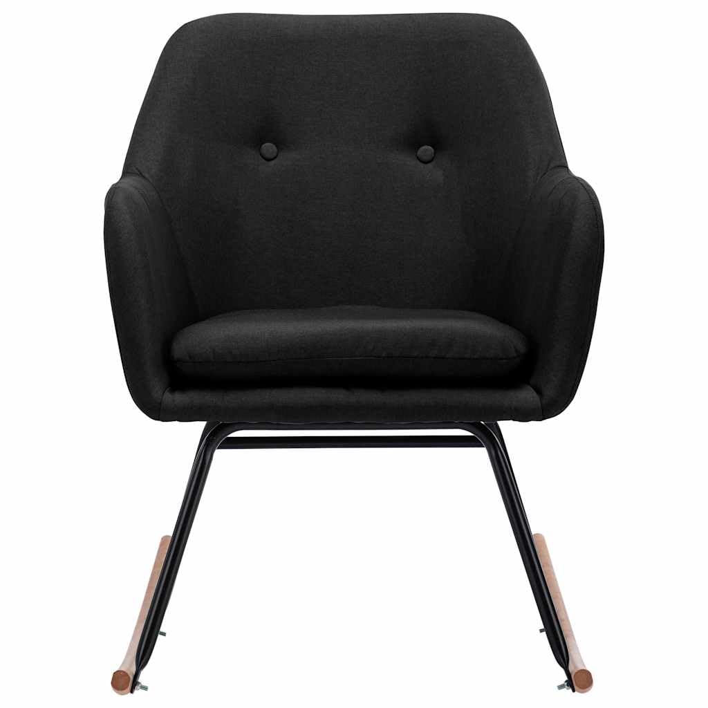 Fotel bujany z czarnego materiału, z nóżkami z drewna bukowego i metalową ramą, 60 x 71 x 79 cm, do salonu, sypialni, pokoju dziecięcego, wyściełany, ergonomiczny, z podłokietnikami do