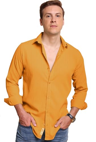 Image of FILO HEVIS Men's Casual Button Down Popcorn Shirts Stylish Long Sleeve Linen Textured Beach Summer Shirt