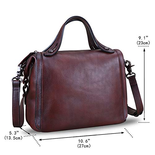 Image of Genuine Leather Satchel Purse for Women Retro Handmade Top Handle Handbag Designer Crossbody Bags
