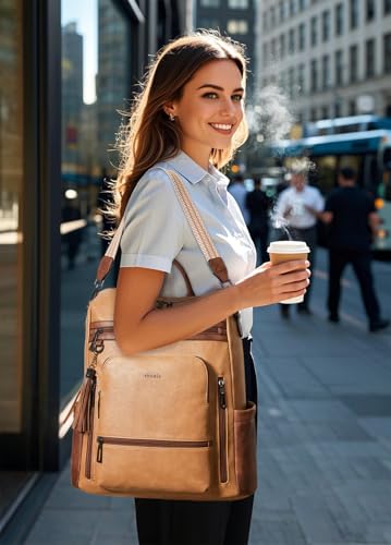 Image of Shrrie Vegan Leather Laptop Backpack for Women 15.6 inch Work Backpack Fashion Travel Backpack Purse for Business College