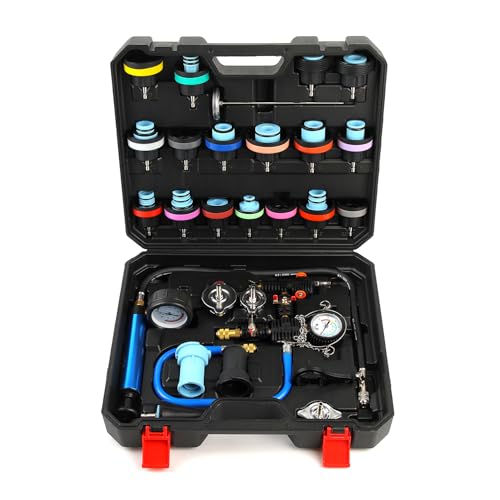 ZEAJSRU 28PCS Radiator Pressure Tester Kit, Universal Coolant Pressure Tester and Vacuum Refill Tool with Adapters for Automotive Cooling System Leak Detection(Black)
