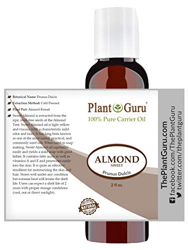 Sweet Almond Oil 2 Oz Cold Pressed Carrier 100% Pure Natural For Skin, Body, Face, And Hair Growth Moisturizer. Great For Creams, Lotions, Lip Balm And Soap Making #TOP1