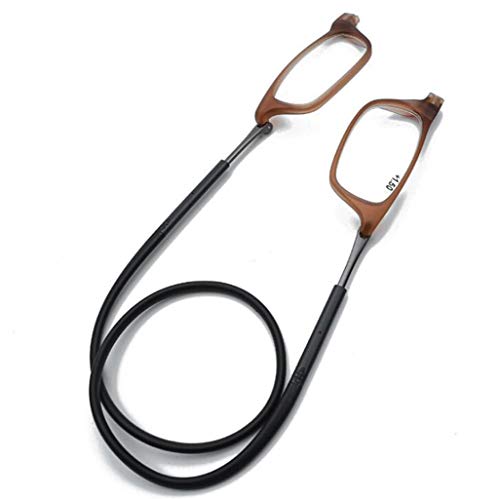 LBJYDGEFG Ms. magnetic hanging neck reading glasses,Portable unisex TR90 reading glasses,Long leg telescopic headstock (Color : Black, Size : +3.0x)