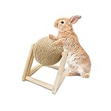 BNOSDM Rabbit Scratch Toy Wooden Natural Sisal Rope Rabbit Scratching Toy Ball Bunny Scratcher with Ball for Rabbits Bunnies Ferrets Kittens Small Animals (Small)
