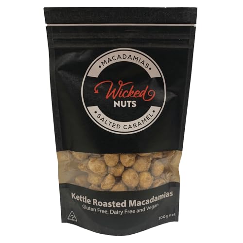 Wicked Nuts - Gluten Free, Dairy Free, Vegan - Salted Caramel Kettle Roasted Macadamias by Krisp N Krunch