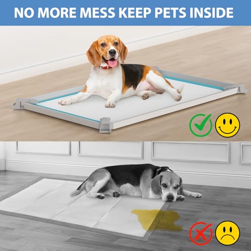 IMMCUTE Pee Pad Holder, Soft Silicone Puppy Pad Holder Fits Up to 16\" x 24\" Pee Pads, Non-Slip High Edge Potty Pad Holder, Dog Mat for Food and Water for Easy Cleaning with 8 Holder Clamps