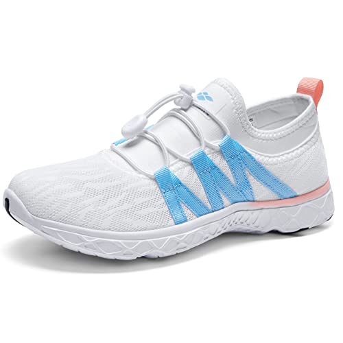 Aleader Women's Mesh Slip On Water Shoes — White/Blue, Size 6 Amazon product photo