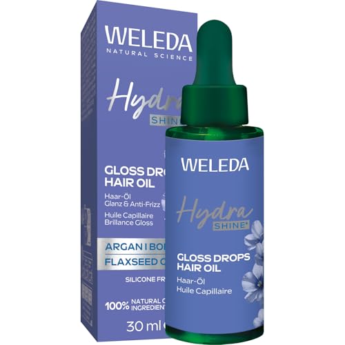 WELEDA Bio Hydra Shine Gloss Drops Haaröl mit Arganöl Jojobaöl & Kokosöl für Glanz & Anti Frizz - Naturkosmetik Haarpflege Öl ohne Silikon für spürbar geschmeidige und glänzende Haare (vegan 30ml)